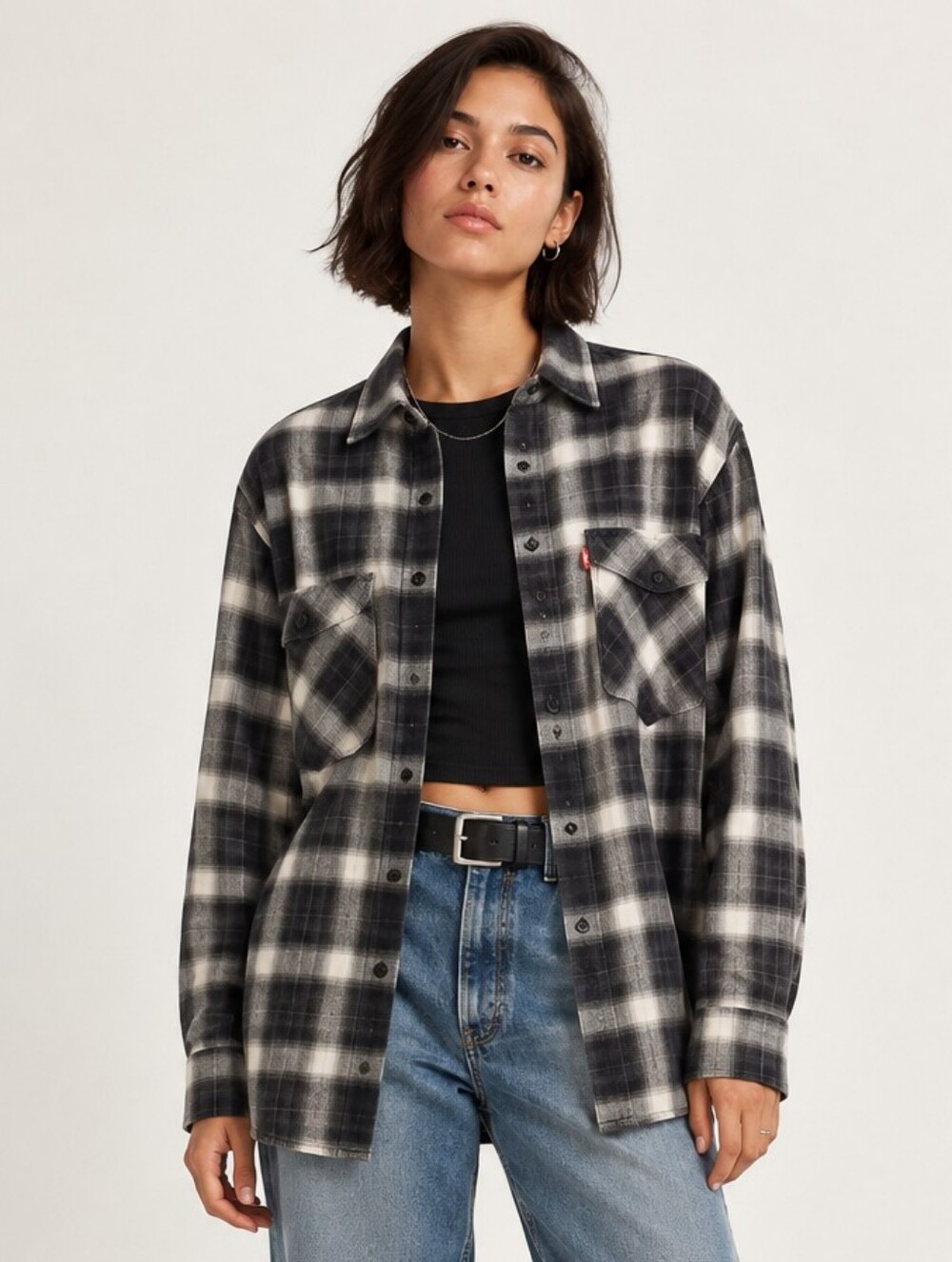 Levi’s Vintage Sawtooth Western Shirt Black Cream Plaid Small